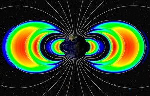 A new radiation belt has been discovered around Earth. It is shown here using actual data as the middle arc of orange and red of the three arcs seen on each side of the Earth. (Image: JHUAPL/LASP)