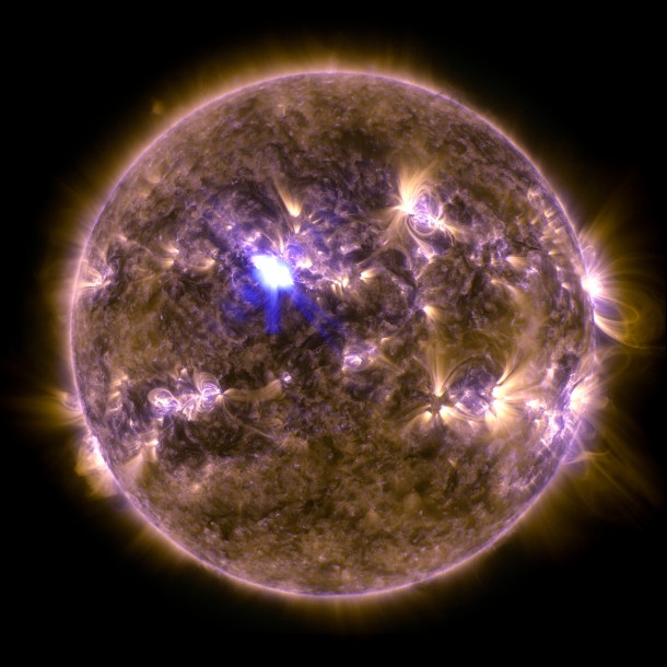 NASA's Solar Dynamics Observatory captured this image of recent M6.5 class flare. This image shows a combination of light in wavelengths of 131 and 171 Angstroms - light wavelength measurement.- (NASA/SDO)