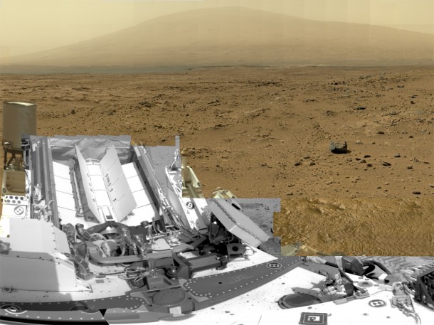 NASA, this week, released a spectacular 1.3 billion pixel image that was taken by the Curiosity Mars Rover.  It shows Curiosity at the "Rocknest" site where the rover scooped up samples of windblown dust and sand.  While this is a reduced version of an original panorama you can find the full version complete with pan and zoom controls by clicking on the photo.  (NASA/JPL-Caltech/MSSS)