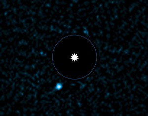 The blue dot is the new exoplanet HD95086B image was taken by ESO's Very Large Telescope in Chile (ESO)