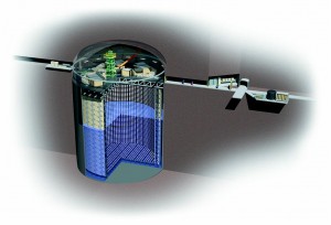 Illustration of the Super Kamiokande detector. It's the world’s largest underground neutrino detector that found electron neutrinos within a beam of muon neutrinos. (T2K experiment)