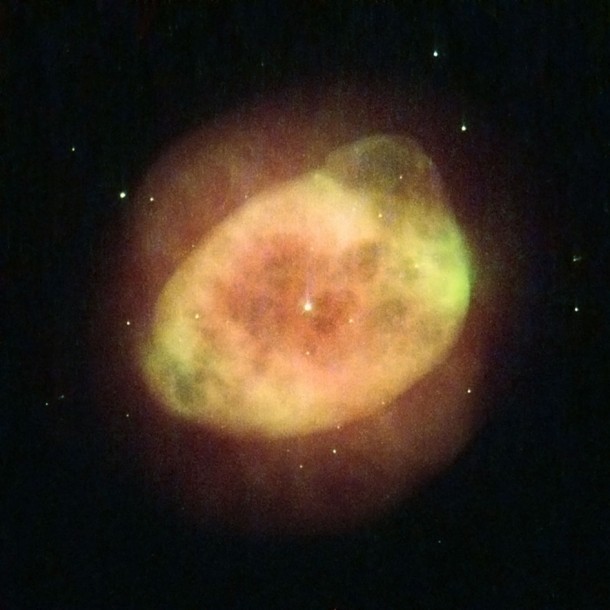 This NASA/ESA Hubble Space Telescope image shows the planetary nebula IC 289, located in the northern constellation of Cassiopeia. Formerly a star like our sun, it is now just a cloud of ionized gas being pushed out into space by the remnants of the star’s core, visible as a small bright dot in the middle of the cloud.  (European Space Agency)