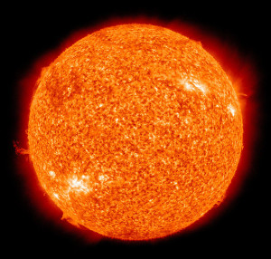 The Sun photographed by the Atmospheric Imaging Assembly (AIA 304) of NASA's Solar Dynamics Observatory (SDO). This is a false-color image of the Sun observed in the extreme ultraviolet region of the spectrum. (NASA/SDO (AIA))