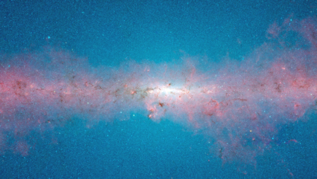 A very small version of the 20-gigapixel mosaic depicting part of the Milky Way.  The mosaic image was constructed from more than 2 million infrared snapshots taken over the past 10 years by NASA's Spitzer Space Telescope. (NASA)