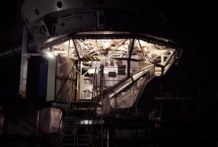 Caltech's Cosmic Web Imager installed in the Cassegrain cage of the Hale 200 inch telescope at Palomar Observatory. (Matt Matuszewski)