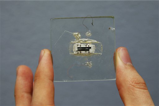 Mounted on a piece of glass is a 1958 prototype of an integrated circuit chip.  It was designed by Jack Kirby at Texas Instruments.  The historical piece of electronic technology is expected to fetch up to $2 million at an auction held by Christie’s in New York City on June 19th. Kirby, who won the 2000 Nobel Physics Prize Physics died in 2005. (AP)