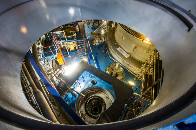 In a photo taken August 5, 2014, here’s a look of the pump hall that surrounds the reactor inside the decommissioned, Soviet designed Unit Six of the Greifswald nuclear power station. Located outside the resort town of Lubmin, in was once East Germany, the power plant was just about completed when construction was stopped in 1990 due to the reunification of the then divided nation. The plant was decommissioned because it did not meet the much higher West German safety standards. (Reuters) 