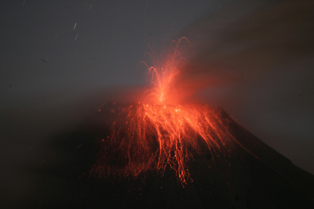 Here’s another of this week’s active volcanoes.  This is Ecuador's Tungurahua, or “Throat of Fire”, volcano as it erupts on August 24, 2014. (Reuters)