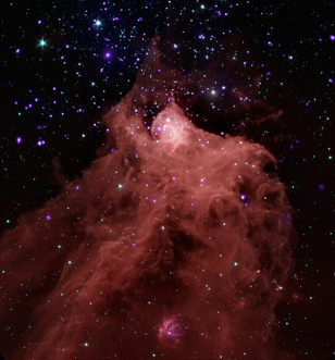 Composite image of the molecular cloud Cepheus B, taken with combined data from the Chandra X-ray Observatory and the Spitzer Space Telescope. (NASA)