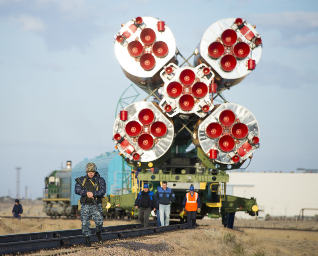 Here’s a look of the powerful engines of the Soyuz-FG booster rocket that ferried a new crew to the International Space Station on September 26, 2014.  The photo was taken at the Baikonur Cosmodrome, Kazakhstan, on Tuesday, Sept. 23, 2014. (NASA, Aubrey Gemignani)