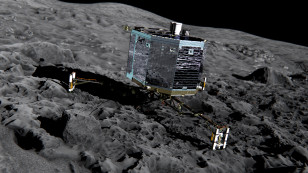 Artist’s impression of Rosetta’s lander Philae on the surface of comet 67P/Churyumov-Gerasimenko. Philae will be deployed to the comet in November 2014. ((c) ESA/ATG Medialab)