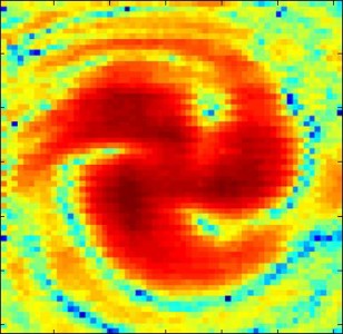 This image demonstrates just how intense radio beams after being twisted by researchers. Red indicates highest intensity (Alan Willner/USC Viterbi)