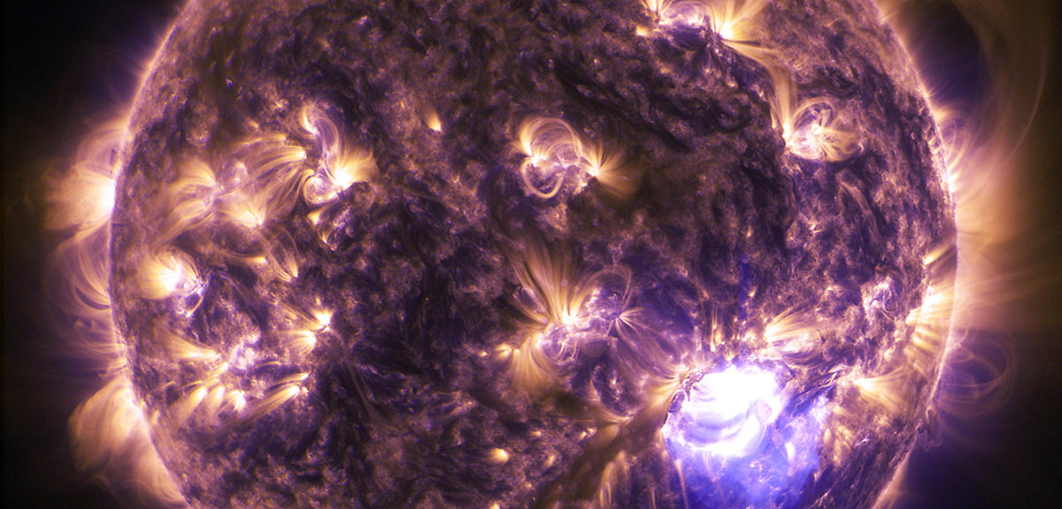 NASA’s Solar Dynamics Observatory (SDO) captured this image of the sun as it pumped out a powerful X1.8-class flare solar flare on 12/19/14. X-class flares are the biggest and most intense of these solar explosions that blast large amounts of energy, light and high speed particles into space. (NASA)