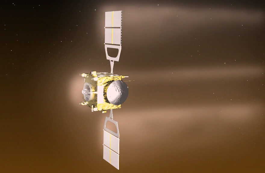 Artist impression of ESA's Venus Express conducting special maneuvers to lower its orbit around Venus ((c) ESA–C. Carreau)