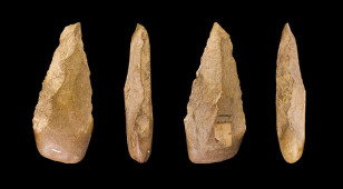 Four views of an Acheulean handaxe (Didier Descouens/Wikimedia Commons)