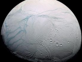 Saturn’s icy moon Enceladus as seen by the Cassini spacecraft. (NASA/JPL)