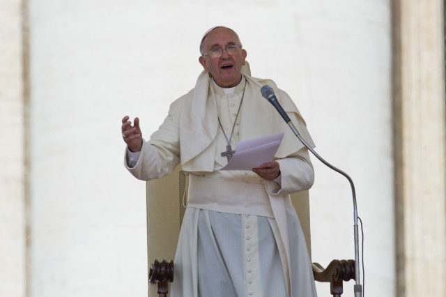 Pope Francis delivers his speech during his weekly general audience, in St. Peter's Square at the Vatican, Wednesday, June 17, 2015. (AP)