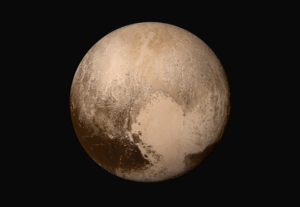 This image of Pluto, released 7/24/15, was made by combining several images from two cameras on NASA’s New Horizons spacecraft when it was about 450,000 km from the dwarf planet.  (NASA/JHUAPL/SwRI)