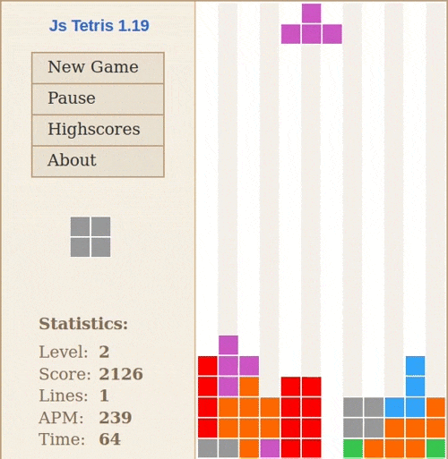 Example of a Tetris game, from JsTetris version (Cezary Tomczak, Maxime Lorant via Wikimedia Commons)
