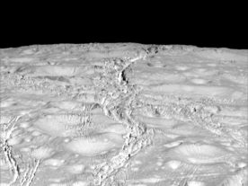 NASA's Cassini spacecraft zoomed by Saturn's icy moon Enceladus on Oct. 14, 2015, capturing this stunning image of the moon's north pole. (NASA/JPL-Caltech/Space Science Institute)