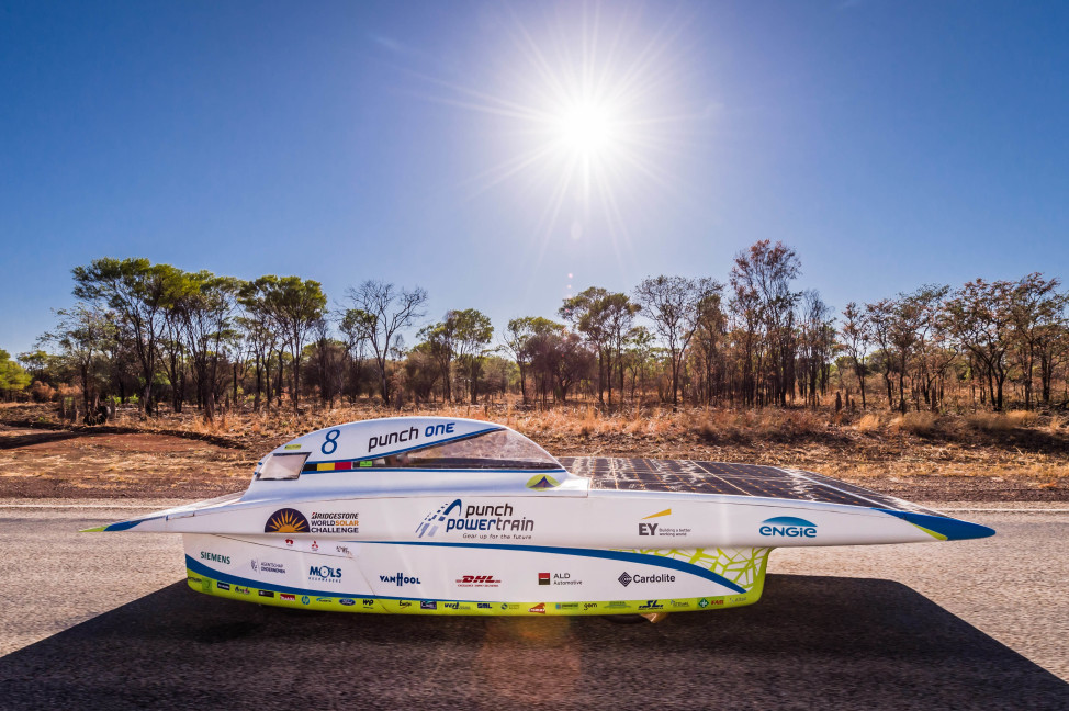 This is Belgium’s Punch Powertrain Solar Team car at the 2015 World Solar Challenge held near Dunmarra, Australia on 10/19/15.  The 3,000 km race from Darwin to Adelaide, Australia featured 45 solar cars from 25 countries. (AP)