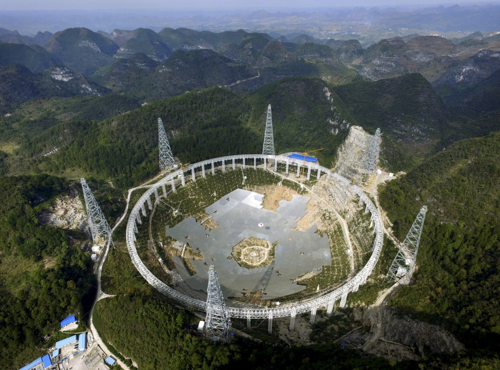 Here’s an 11/26/15 photo of the 500-metre aperture spherical telescope named FAST under construction in the Guizhou province of China. The telescope, which will be the world's largest, will be put in use by Sept. 2016, according to local media. (Reuters)