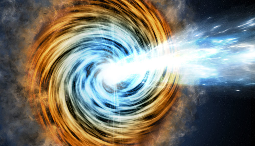 This artist's conception shows a blazar – the core of an active galaxy powered by a supermassive black hole. (M. Weiss/CfA)