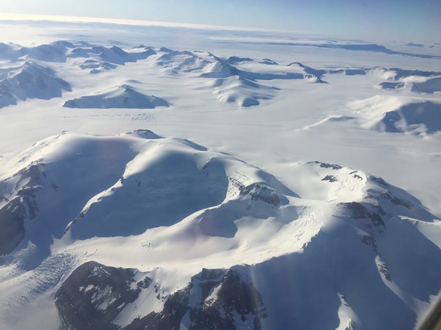 We had clear weather and good visibility during our flight back to McMurdo.  This is one of the many mountains we passed on our way. (Photo by Refael Klein)