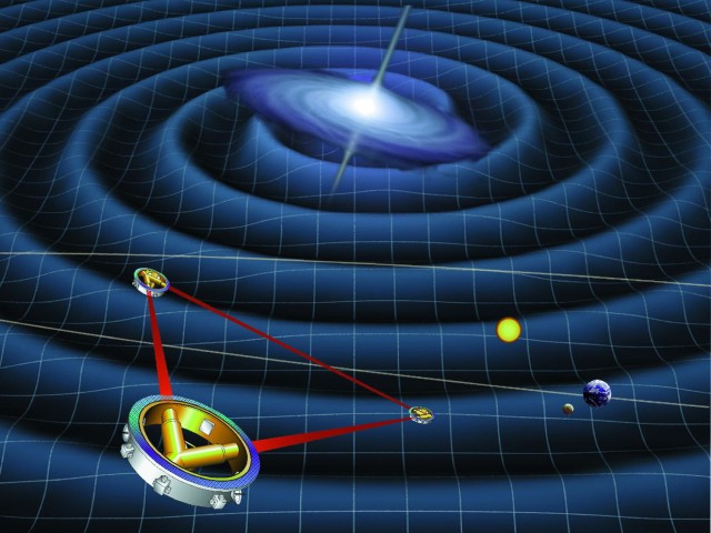 NASA artist's conception of LISA spacecraft in space. The project has been renamed eLisa. (NASA)