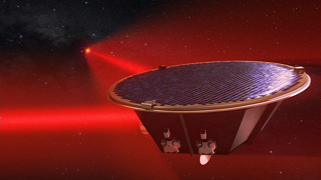 LISA will comprise three satellites, linked by lasers across five million km of space, to track very slight spacetime distortion caused by gravitational waves ((c) AEI/MildeMarketing/Exozet)