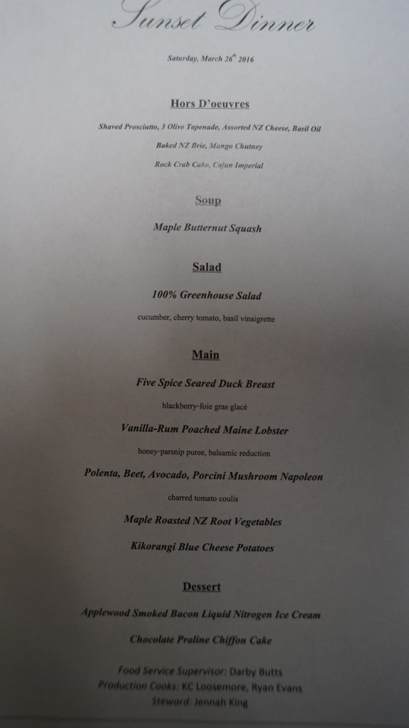 An elaborate menu executed perfectly by the talented galley crew.