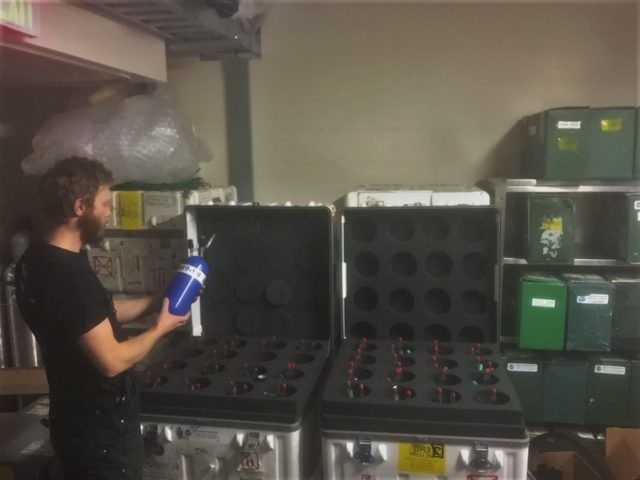  During the summer months air sample are sent back to their corresponding research groups, and new, empty flasks arrive at ARO. Transit, to and from Antarctica can be tough on the equipment, and the occasional flask is cracked. 