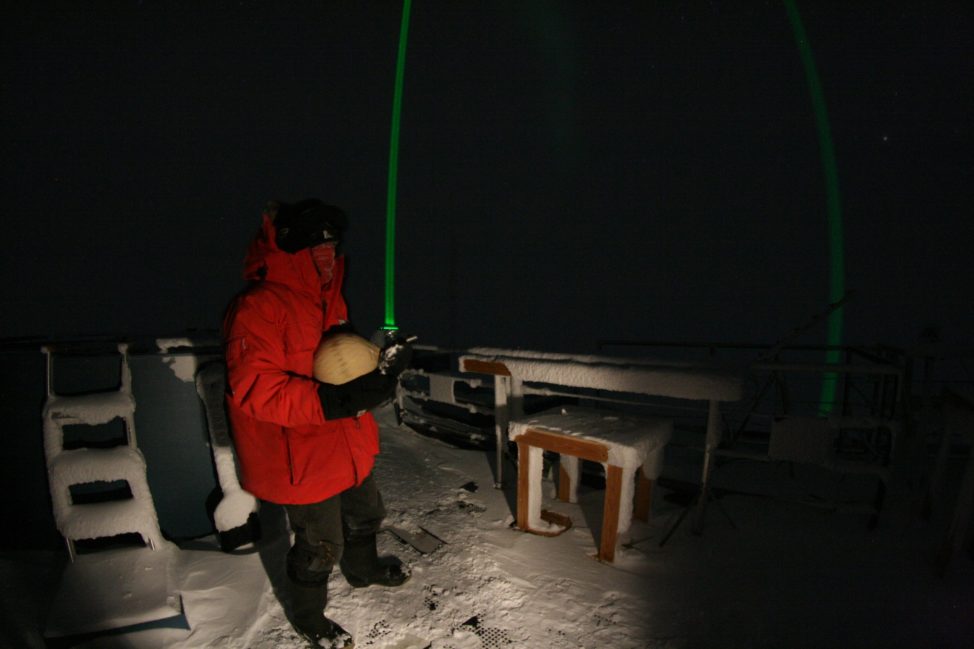 Multiple laboratories around the world work with NOAA to collect air samples. Above, Refael Klein collects an air sample for the Scripps Institute of Oceanography. (Photo by Daren Lukkari) 