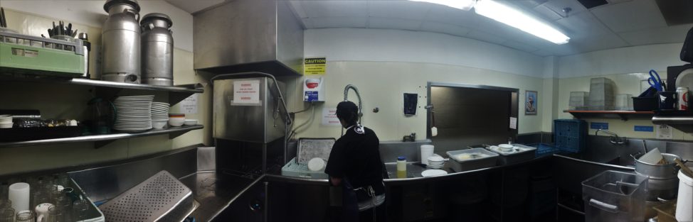 Stainless steel counters, an industrial sterilizer, and a ton of concentrated soup make cleaning the stations culinary catastrophes easy and efficient. Too bad they can't replace the florescent lights--it’s a harsh continent.