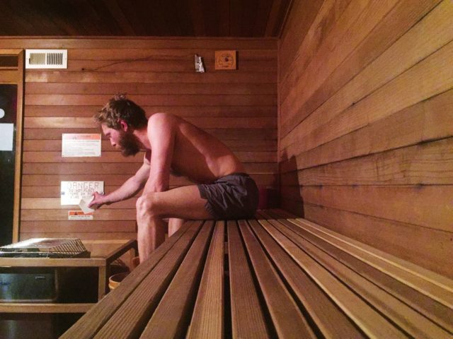 The South Pole sauna is popular among those trying to remember what it means to be warm. When the heater is on full blast, temperatures can reach as high as 230F. (Photo by Refael Klein)