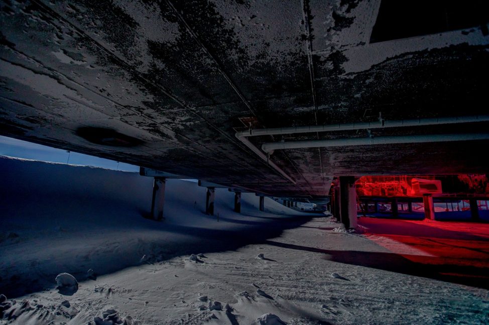 A full moon means a bright day and long shadows. Even underneath the station, the night is as clear as day. (Photo by Kyle Obrock)