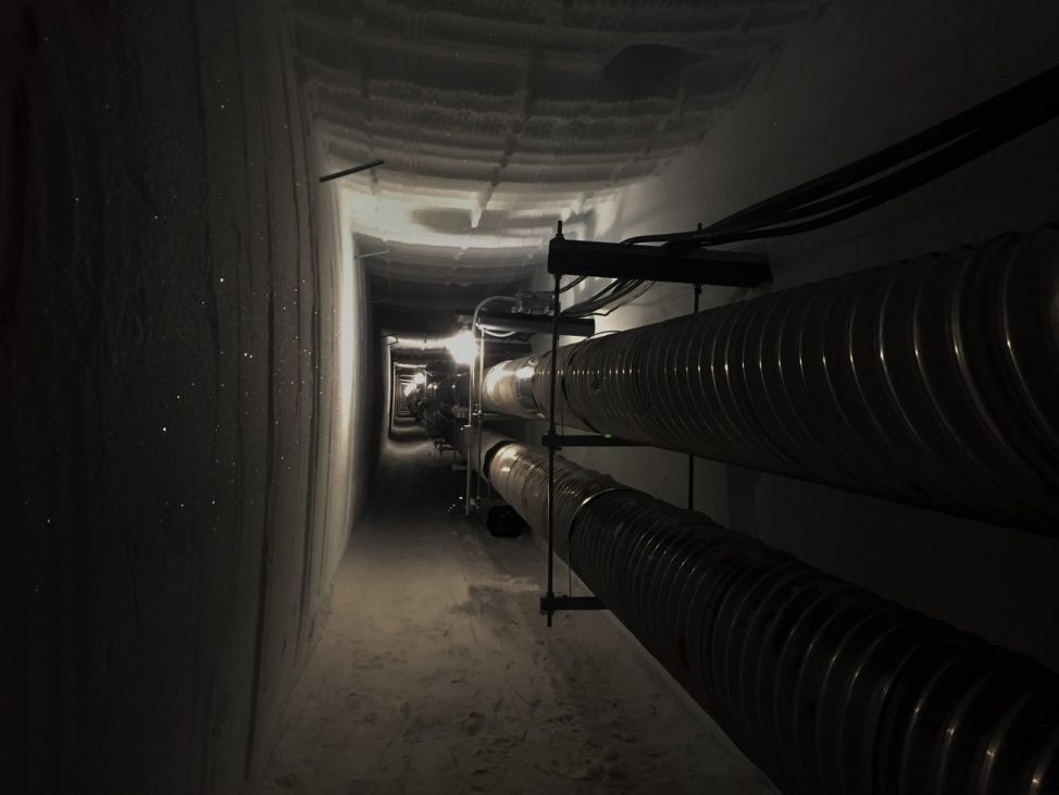 Ice tunnels run from the lowest level of the main station to the base of the rodwell. Large, heated, insulated pipes carry the water to the station’s treatment plant. (Photo by Refael Klein)