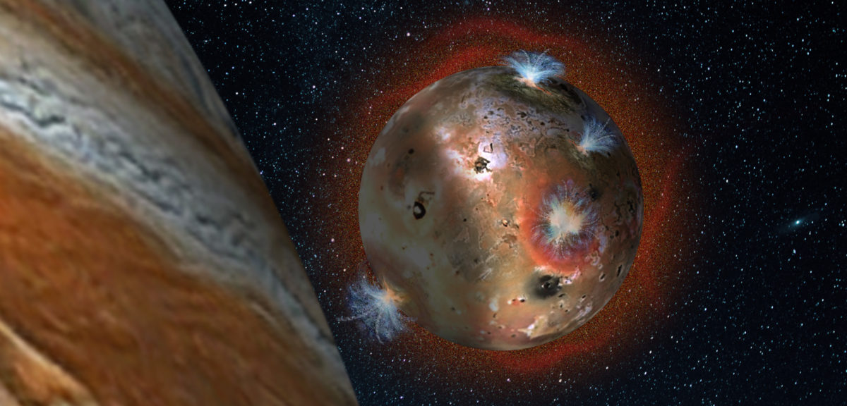 Artist’s concept of the atmospheric collapse of Jupiter’s volcanic moon Io. (SwRI/Andrew Blanchard)