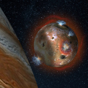 Artist’s concept of the atmospheric collapse of Jupiter’s volcanic moon Io. (SwRI/Andrew Blanchard)