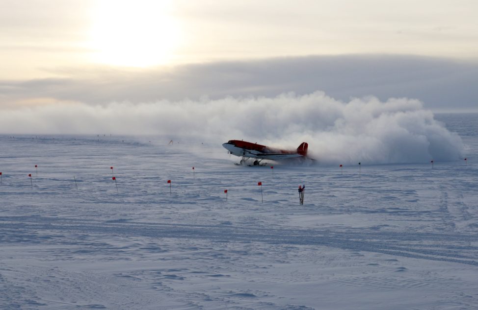 The first plane to arrive this year spent a little less than 2 hours on station. Smaller aircraft don't have the range to cross from New Zealand to Antarctica directly, so they leave from southern Chile, cross the Drake Passage and fly o wards to Ross Island, using several bases, including the South Pole, as pit stops. (Photo: D. Lukkari)