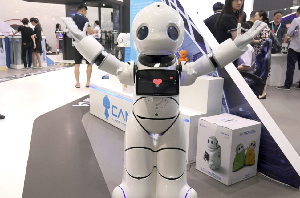 This is a video screen shot capture on June 8, 2017 of China’s Canbot robot as it performs at the Shanghai CES electronic show in Shanghai, China. (AP)