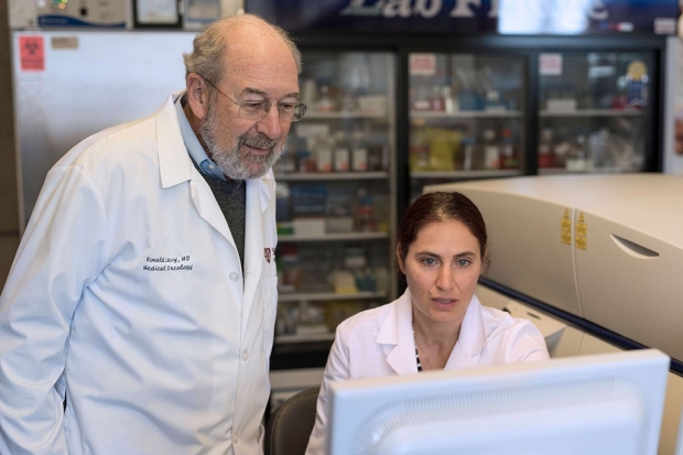 Ronald Levy (left) and Idit Sagiv-Barfi led the work on a possible cancer treatment that involves injecting two immune-stimulating agents directly into solid tumors. (Steve Fisch/Stanford University)