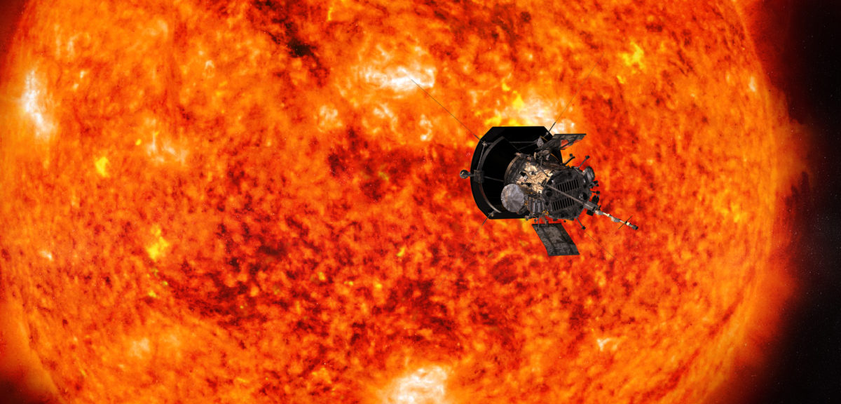 Artist’s concept of the Parker Solar Probe spacecraft approaching the sun. In order to unlock the mysteries of the corona, but also to protect a society that is increasingly dependent on technology from the threats of space weather, we will send Parker Solar Probe to touch the sun. (NASA/Johns Hopkins APL/Steve Gribben)