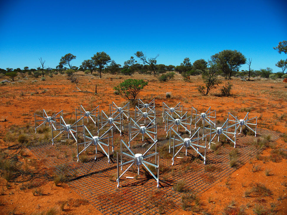 One of the tiles making up the 32T, a prototype instrument for the Murchison Widefield Array in Western Australia. (Natasha Hurley-Walker/Creative Commons Attribution-Share Alike 3.0 Unported via Wikimedia Commons)