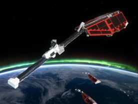 Swarm is ESA’s constellation of Earth observation satellites designed to measure the magnetic signals from Earth’s core, mantle, crust, oceans, ionosphere and magnetosphere, providing data that will allow scientists to study the complexities of our protective magnetic field. (© ESA/AOES Medialab)