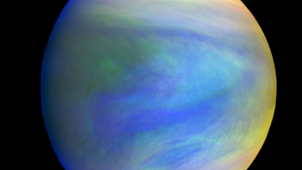A composite image of the planet Venus as seen by the Japanese probe Akatsuki. (Akatsuki Orbiter built by Institute of Space and Astronautical Science/Japan Aerospace Exploration Agency)