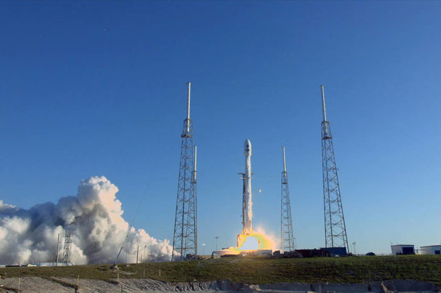 A SpaceX Falcon 9 rocket with NASA's Transiting Exoplanet Survey Satellite (TESS) lifts off at 2251 UTC on April 18, 2018 at the Cape Canaveral Air Force Station in Florida. TESS will search for planets outside of our solar system. (NASA)