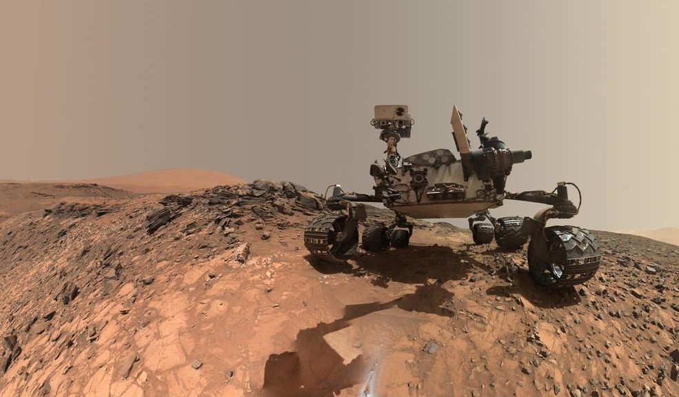 This low-angle self-portrait of NASA's Curiosity Mars rover shows the vehicle at the site from which it reached down to drill into a rock target called "Buckskin" on lower Mount Sharp. (NASA/JPL-Caltech/MSSS)