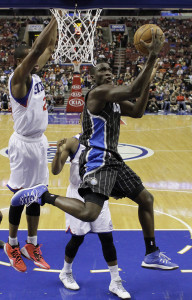 Victor Oladipo goes up for a shot against the Philadelphia 76ers. Photo: AP