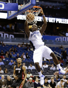 Victor Oladipo dunks against the defending NBA champion Miami Heat. Photo: AP